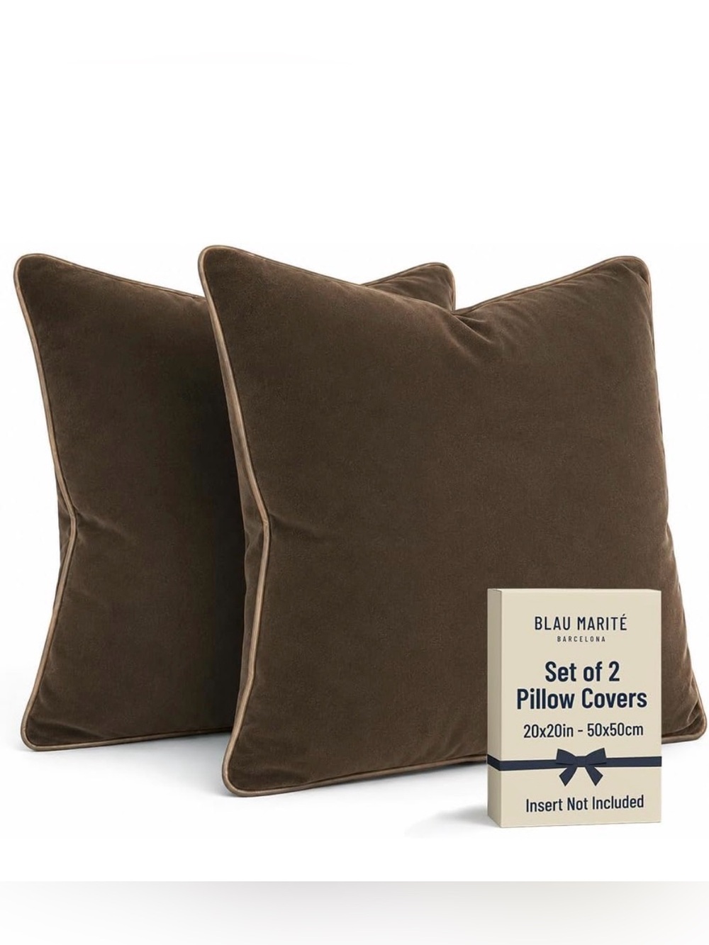 2 Pack Polyester Decorative Throw Pillow Covers, 20"x20", Brown and Camel
